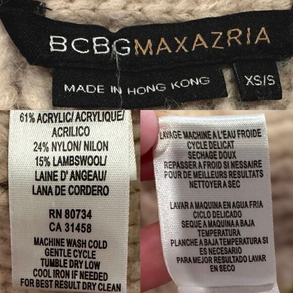 BCBGMAXAZRIA Lambswool Acrylic Pile Knit Zip Cardigan Sweater Pink Women XS / S - Picture 12 of 16